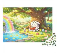 Cute Cat Reading Under Tree 1000 Piece Jigsaw Puzzle Paper for Adults Rainbow Fantasy Forest Puzzle Game for Family Relaxation Home Gift 52x38cm/1000pcs
