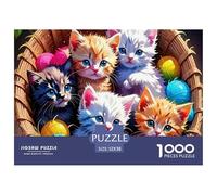 Cute Cat Recycled Cardboard 1000 Pc Challenging Jigsaw Puzzle Decoration for Adults Kittens in Basket Brainteasing Educational Games Library Leisure Corner Toys for Adults 52x38cm/1000pcs