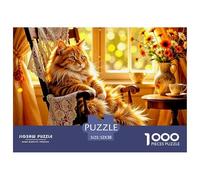 Cute Cat Recycled Cardboard 1000 Pc Jigsaw Puzzle for Adults Decoration Classic Challenging & Brainteasing Cat on Chair Educational Games Solitary Healing Leisure Items for Adults 52x38cm/1000pcs