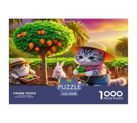 Cute Cat Recycled Paper Jigsaw Puzzle 1000 Pc -Cats Bunny Citrus Orchard Farm Challenging Game Toys Gift for Home Wall Decoration52x38cm/1000pcs