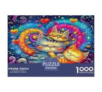 Cute Cat Recycled Paper Jigsaw Puzzle 1000 Pc -Psychedelic Cats Cosmic Rainbow Swirl Challenging Game Toys Gift for Home Wall Decoration38x26cm/1000pcs