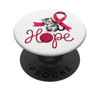 Cute Cat Red Blood Cancer Awareness PopSockets Adhesive PopGrip