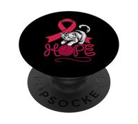 Cute Cat Red Blood Cancer Awareness Ribbon PopSockets Adhesive PopGrip
