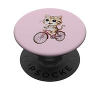 Cute Cat Riding Bicycle Kawaii Cartoon Artwork PopSockets Adhesive PopGrip