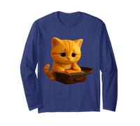 Cute Cat Sad to Leave Holiday, Adorable Animated Leo The Cat Long Sleeve T-Shirt