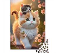 Cute Cat Sakura 1000 Piece Jigsaw Puzzle Paper for Adults Kitten Spring Flowers Puzzle Game for Family Relax Decoration 70x50cm/1000pcs