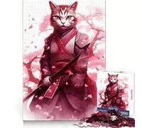 Cute Cat Samurai Puzzles for Adults 1000 Pieces Decompress Game Clear Hue Playful Challenge Evening Game (38x26cm)