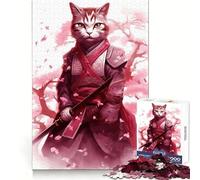 Cute Cat Samurai Teenager Jigsaw Puzzles 1000 Pieces Brain Teaser Smooth Cut Family Pastime Festive Gift (38x52cm)