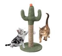 Cute Cat Scratcher - 60cm Tall Green Cactus Shaped Post, Natural Sisal Wrapped Column, Plush Animal Plant Decor, Vertical Scratching Station For Claw Care | With Jingle Ball Toy For Living Room Play A