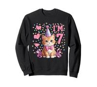 Cute Cat Seventh 7th Birthday Party Kitten Design Kids Sweatshirt