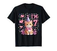 Cute Cat Seventh 7th Birthday Party Kitten Design Kids T-Shirt