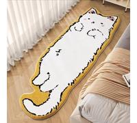 Cute Cat Shaped Rug for Bedroom, Washable Irregular Cartoon Tufted Rug, Modern Printed Area Rugs Room Decor (White, S)