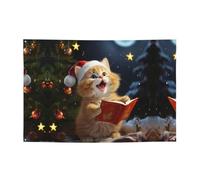 Cute Cat Sing Christmas Carols Banner Party Decor Backdrop Banner Birthday Party Photography Background Decorations 47 x 71 Inch Flag Indoor Outdoor Wall Decor Banner Party Supplies Favors