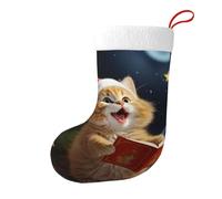 Cute Cat Sing Christmas Carols Christmas Stocking, Holiday Decoration Plush Santa Sock For Fireplace, Tree, Gifts, Candy