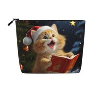 Cute Cat Sing Christmas Carols Cosmetic Bag for Women- Portable Travel Organiser, Toiletry Bag with Zip Closure