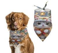 Cute Cat Sing Christmas Carols Dog Bandana Adjustable Pet Scarf Soft Washable Polyester Triangle Bib Lightweight Breathable Pet Bib for Dogs Cats Puppies Suitable for Holiday Birthday