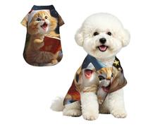 Cute Cat Sing Christmas Carols Dog Shirts Hawaii Dog Clothes Cool Breathable Pet Summer Polo T-Shirts for Hot Days