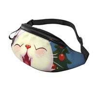 Cute Cat Sing Christmas Carols Fanny Pack for Men Women, Waterproof Sports Waist Bag Fashion Belt Bag Crossbody Bags Hip Bum Bag with Adjustable Strap Large Sling Bag Purse for Travel Hiking