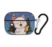 Cute Cat Sing Christmas Carols for Airpod Pro Case Cover Hard Shell Full Drop Protection Cover with Keychain Compatible with AirPod Pro 2nd/1st Generation, Front LED Visible,Black