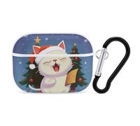 Cute Cat Sing Christmas Carols for Airpod Pro Case Cover Hard Shell Full Drop Protection Cover with Keychain Compatible with AirPod Pro 2nd/1st Generation, Front LED Visible,White