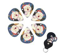Cute Cat Sing Christmas Carols Guitar Picks 6 Pack, 0.46mm Thickness Celluloid Bass Pick with Leather Guitar Pick Holder Keychain Abstract Art Pics Plectrum for Acoustic Electric Guitar, Ukulele, Bass