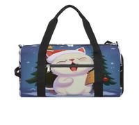 Cute Cat Sing Christmas Carols Gym Bag,Waterproof Travel Duffle Bag with Shoe Wet Compartment Tactical Backpack Large Capacity Weekender Overnight Bags for Sports Fitness