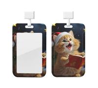 Cute Cat Sing Christmas Carols Id Badge Holder Waterproof Plastic Id Card Holder with Lanyard Work Badge Sleeve Name Protector Cover for TeacherWork Office Gifts