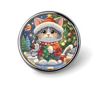 Cute Cat Sing Christmas Carols Lapel Pin Badge Round Metal Button Pin Personalized Novelty Pinback Button Badges Funny Recognition Enamel Pins Novelty Cute Cartoon Brooch Pin for Jacket Bag Coat