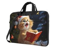 Cute Cat Sing Christmas Carols Laptop Bag 13-15.6Inch, 360° Protective Laptop Sleeve Case Shockproof Messenger Shoulder Bag Waterproof Computer Case Carrying Cover Briefcases for Men Women