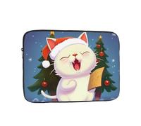 Cute Cat Sing Christmas Carols Laptop Case 12 inch, Shockproof Protective Computer Sleeve Cover Water Resistant Laptop Bag Carrying Tablet Cover Briefcase Handbags Gifts for Men Women