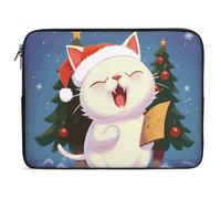 Cute Cat Sing Christmas Carols Laptop Sleeve Case 15inch, Shockproof Protective Case, 10-17 Inch Computer Sleeve, Water Resistant Laptop Briefcase for Men Women Compatible with Macbook Air/Notebook/Ta