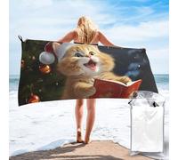 Cute Cat Sing Christmas Carols Microfiber Beach Towel, Highly Absorbent Quick Dry Travel Towel Lightweight Thin Sand Free Towels for Swimming Pool Camping Towels for Vacation Essentials Gift 31.5"x63"