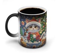 Cute Cat Sing Christmas Carols Morphing Mug Personalized Ceramic Magic Mug Heat Sensitive Clue Mugs Novelty Coffee Cup Modern Ceramic Cup Custom Funny Mugs for Friends Office Coworker