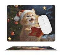 Cute Cat Sing Christmas Carols Mouse Pad Stitched Edge Mouse Pads Non-Slip Mousepads For Laptop Computer Work 25X30Cm