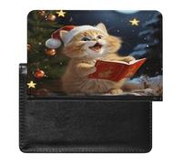 Cute Cat Sing Christmas Carols Passport Holder Cover Wallet Case PU Leather Passport Book Card Holder for Travel Must Haves