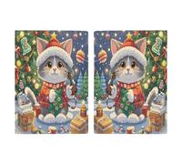 Cute Cat Sing Christmas Carols Passport Holder for Travel Essentials Leather Passport Cover Waterproof Passport Wallet Cover Case Cute Passport Book Holder Passport Protector for Women Men