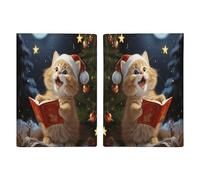 Cute Cat Sing Christmas Carols Passport Holder for Travel Essentials Leather Passport Cover Waterproof Passport Wallet Cover Case Cute Passport Book Holder Passport Protector for Women Men