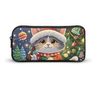 Cute Cat Sing Christmas Carols Pencil Case - Large Aesthetic Makeup Bag Multi-Purpose Pencil Pouch Cute Cosmetic Bag with Zipper Closure for Office, Home, Study & Travel