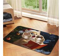 Cute Cat Sing Christmas Carols Pet Feeding Mat 30x45cm, Absorbent Dog Mat for Food and Water Bowl, PU Leather Cat Food Mat Waterproof Dog Bowl Mats Quick Dry Pet Placemats-No Stains