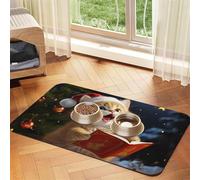 Cute Cat Sing Christmas Carols Pet Feeding Mat Absorbent Pu Leather Dog Cat Food Mats Contain Spills Protects Floors, Anti-Slip Rubber Backing Dog Bowl Mats Easy Clean Pet Placemats 40x60cm