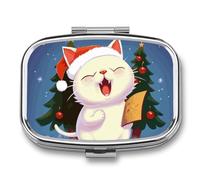 Cute Cat Sing Christmas Carols Pill Box Pill Case Cute Pill Organizer Pill Holder Medicine Pill Organizer Pill Container Daily Pill Organizer Small Pill Box Pill Case for Purse Pocket