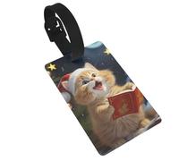 Cute Cat Sing Christmas Carols Print Luggage Tags for Suitcases Travel Tags Cute Unique Suitcase Tags Baggage Tag Suitcase Identify Labels for Women Men, White