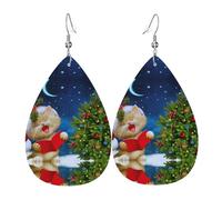 Cute Cat Sing Christmas Carols Printed Teardrop Pendant Leather Earrings | Lightweight and Versatile Earrings | Suitable for Daily Commute and Date Wear