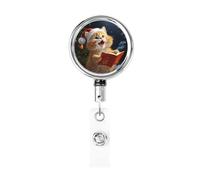 Cute Cat Sing Christmas Carols Retractable Id Badge Holder Badge Reels with Clip Cute Name Card Holder for Office Worker Doctor Nurse Teacher