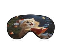 Cute Cat Sing Christmas Carols Sleep Mask,Adjustable Strap Sleeping Mask, Complete Light Blocking Sleep Shade Cover,Soft Breathable Comfortable Blindfold for Women and Men