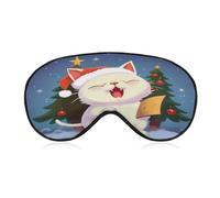 Cute Cat Sing Christmas Carols Sleep Mask,Adjustable Strap Sleeping Mask, Complete Light Blocking Sleep Shade Cover,Soft Breathable Comfortable Blindfold for Women and Men