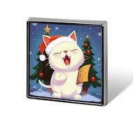Cute Cat Sing Christmas Carols Suit Lapel Pin Fashion Lapel Pins for Men Women for Backpacks Funny Hat Brooch Pin Personalized Bag Lapels Badge Metal Novelty Buttons & Pins (Square)