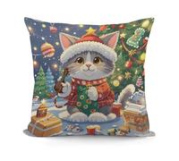 Cute Cat Sing Christmas Carols Throw Pillow Case Reversible Pillowcase Soft Cushion Cover For Sofa Birthday Home 45X45Cm