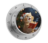 Cute Cat Sing Christmas Carols Timer,Chef Cooking Timer Clock, Countdown Reminder No Batteries Required- Exquisite Stainless Steel Body for Exercise Outdoors