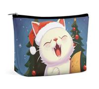 Cute Cat Sing Christmas Carols Travel Makeup Bag Large Toiletry Bag for Women Waterproof Cosmetic Bags for Purse Portable Makeup Organizer Bags Cute Zipper Pouch Cosmetic Pouch Funny Travel Makeupbag